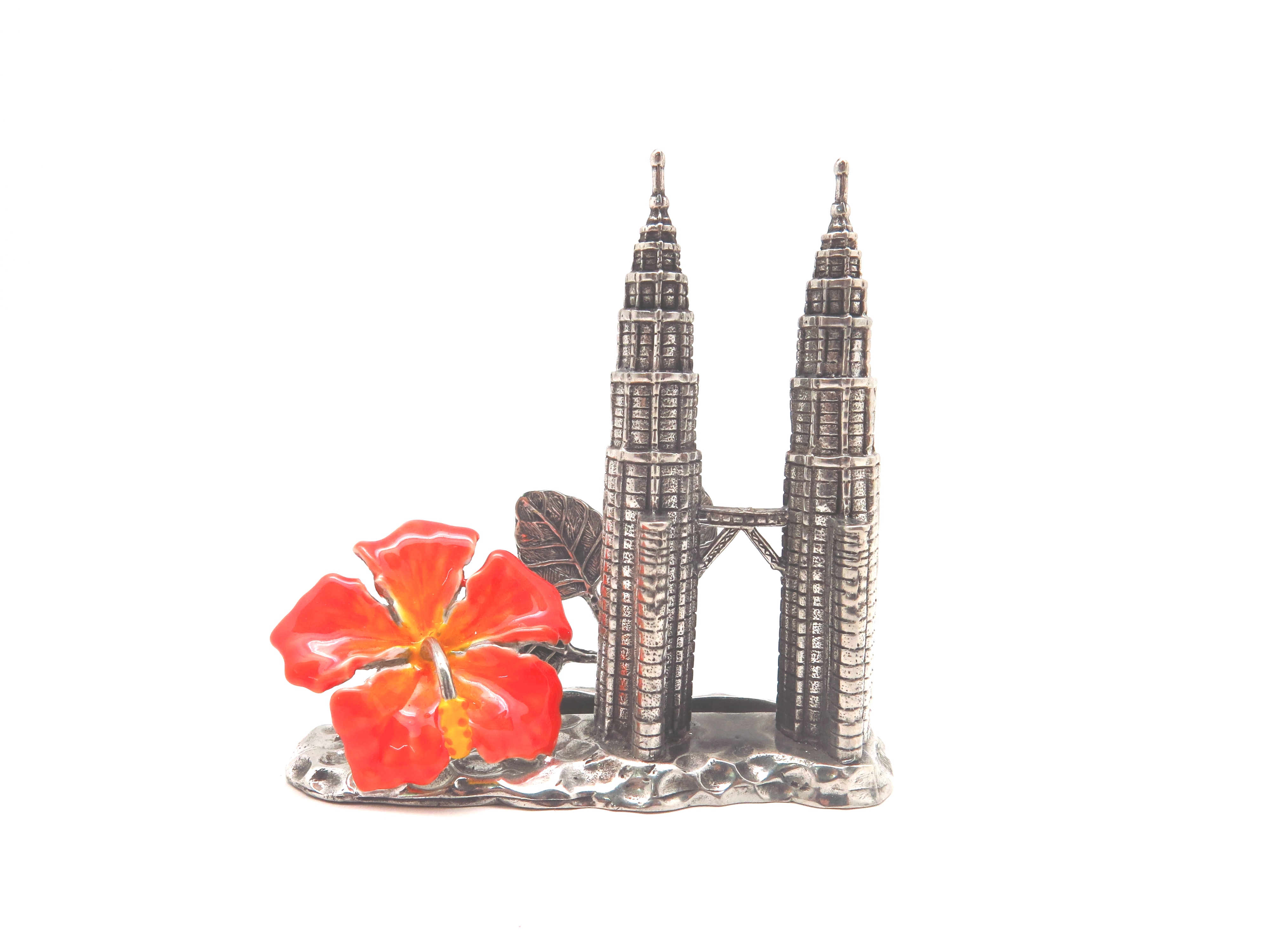 CARD HOLDER TWIN TOWER W/HIBISCUS