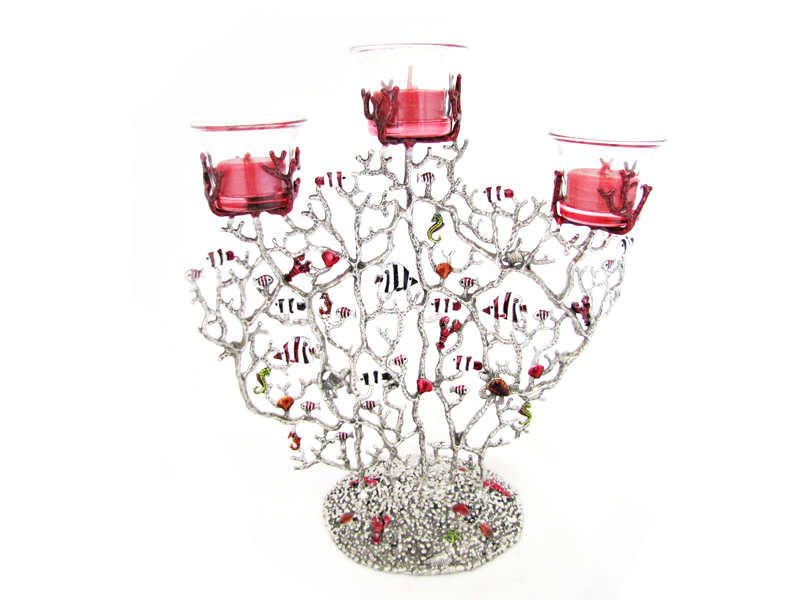 CANDLE HOLDER CORAL & FISH 3 SPOT